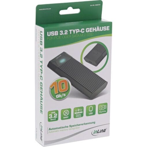 InLine® USB3.2 Gen.2 USB-Typ C zu M.2 SSD (PCIe NVMe & SATA) Gehäuse, werkzeugfrei – Bild 5