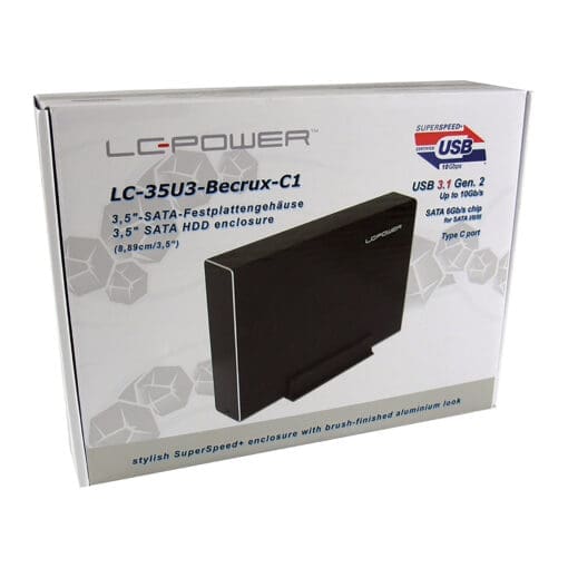 LC-Power LC-35U3-Becrux-C1, externes 3,5"-SATA-Festplattengehäuse, USB-C, Alu, schwarz – Bild 2