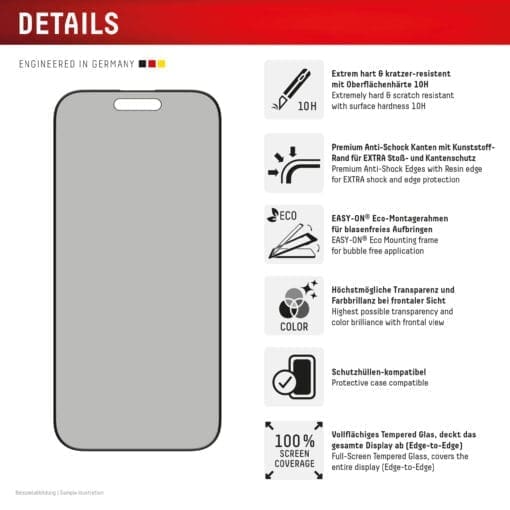 DISPLEX Sichtschutz / Privacy Panzerglas vollflächig iPhone 16 Pro Max – Bild 2
