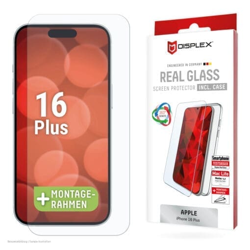 DISPLEX Panzerglas 10H inklusive Handyhülle transparent für iPhone 16 Plus