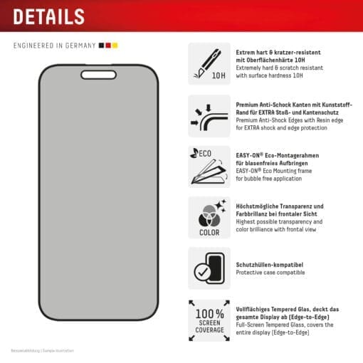 DISPLEX Sichtschutz / Privacy Panzerglas vollflächig iPhone 16 – Bild 2