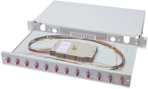 Spleißbox, 1U, Equipped 12xLC duplex,M25 Schraube,OM4, Adapter