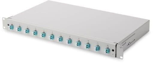 Spleißbox, 1U, Equipped 12xLC duplex,M25 Schraube,OM3, Adapter