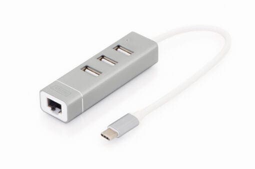 DIGITUS USB 2.0 3-Port Hub & FE LAN-Adapter Typ C Anschluss