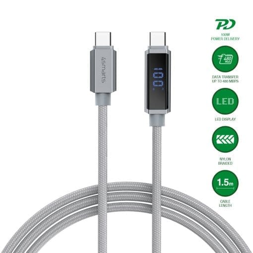 4smarts USB-C Kabel DigitCord 100W 1,5m, grau
