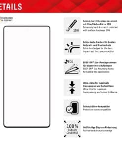 <p><strong>Displex Full Cover Panzerglas</strong> – 3D/Curved Design für maximalen Schutz. Perfekte Passform, 10H-Härte, Anti-Fingerprint-Beschichtung und Splitterschutz. Hüllenfreundlich und blasenfreie Montage dank EASY-ON® Eco-Rahmen.</p>