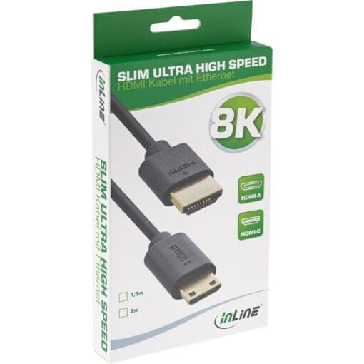 InLine® Slim Ultra High Speed HDMI Kabel, 8K4K, A Stecker / C Stecker (Mini), schwarz / gold, 2m – Bild 3