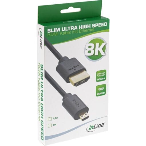 InLine® Slim Ultra High Speed HDMI Kabel, 8K4K, A Stecker / D Stecker (Micro), schwarz / gold, 1,5m – Bild 3