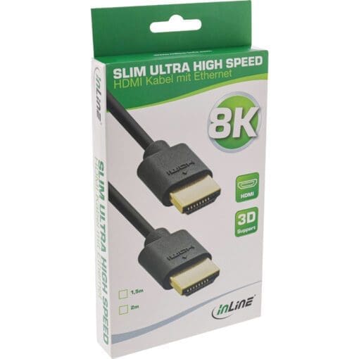 InLine® Slim Ultra High Speed HDMI Kabel, 8K4K, Stecker / Stecker, schwarz / gold, 1,5m – Bild 3