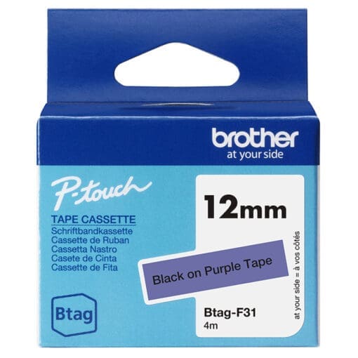 Brother Schriftband BTAG-F31 Schwarz auf Lila 12 mm x 4 m