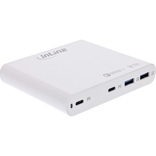 InLine® USB Netzteil, GaN Ladegerät, 4-Port, 2x USB-C + 2x USB-A, 120W, weiß – Bild 2