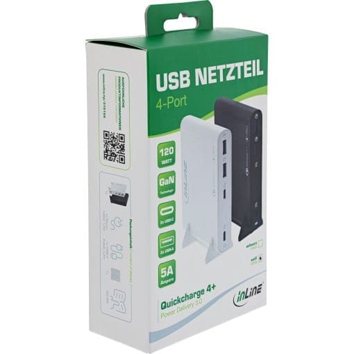 InLine® USB Netzteil, GaN Ladegerät, 4-Port, 2x USB-C + 2x USB-A, 120W, weiß – Bild 3