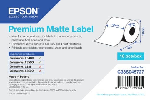 Epson Etikettenrolle 105mm 35  Meter weiss matt