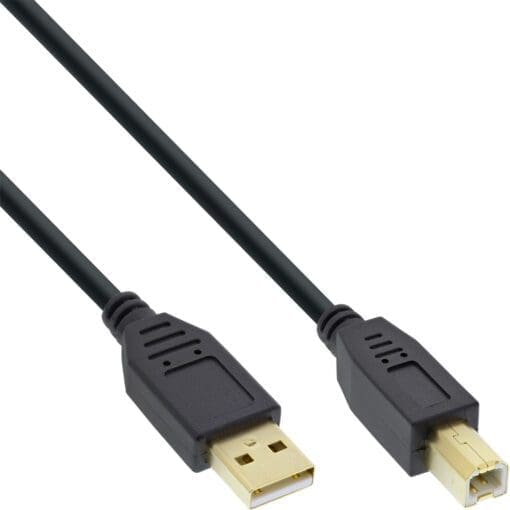 InLine® USB 2.0 Kabel, A an B, schwarz, Kontakte gold, 1m, schwarz