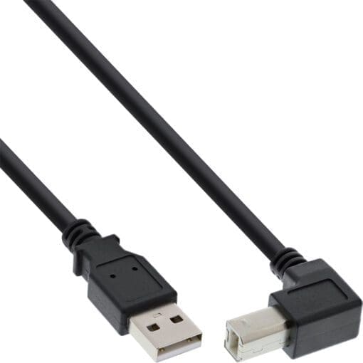 InLine® USB 2.0 Kabel, A an B unten abgewinkelt, schwarz, 3m, schwarz