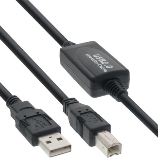 InLine® USB 2.0 Kabel, aktiv mit Signalverstärkung "Repeater", A an B, 10m, schwarz