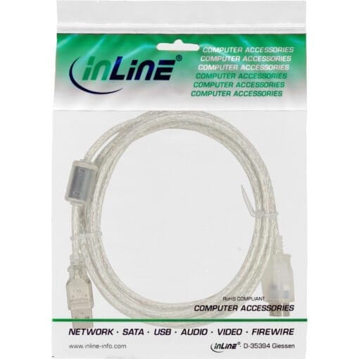 InLine® USB 2.0 Verlängerung, Stecker / Buchse, Typ A, transparent, mit Ferritkern, 1,8m – Bild 2