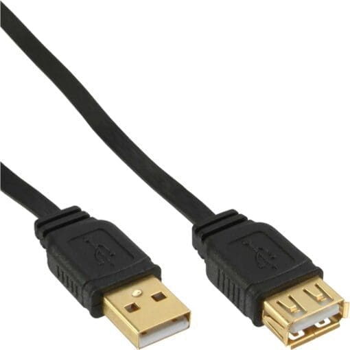 InLine® USB 2.0 Flachkabel Verlängerung, A Stecker / Buchse, schwarz, Kontakte gold, 5m, schwarz