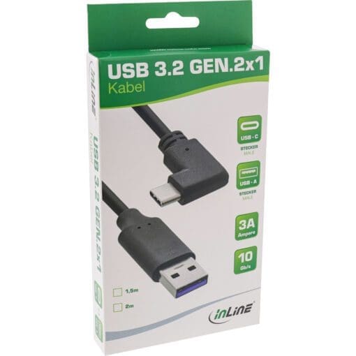 InLine® USB 3.2 Kabel, USB Typ-C Stecker gewinkelt an A Stecker, schwarz, 1,5m – Bild 3