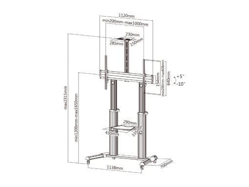 equip Teleskopischer TV-Wagen für große LCD Displays, 60"-100" – Bild 6