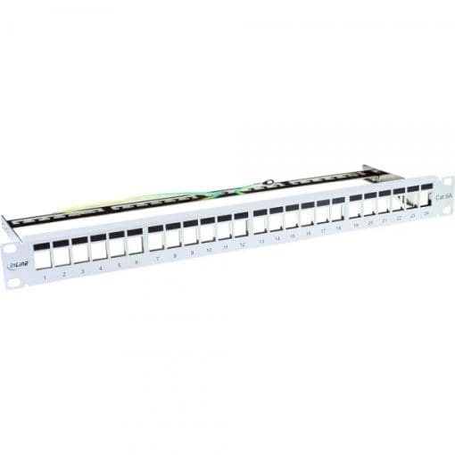 ® Patchfeld Cat.6A 24-fach, Keystone Snap-In Leerblech Patchpanel, 48,26cm (19"), 1HE RAL7035