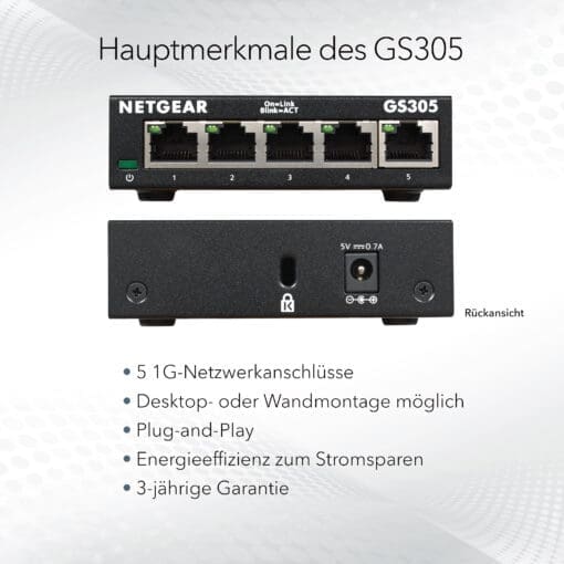 Netgear GS305 5-Port Gigabit Switch Metallgehäuse – Bild 7