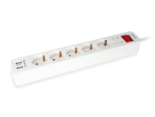 equip Steckdosenleiste 5-fach Schuko, 2x USB, Schalter 1.5m