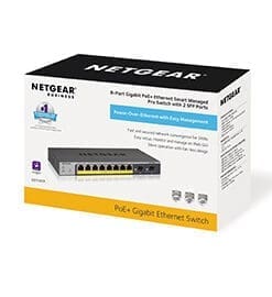 Der 8-Port PoE + Gigabit Smart Managed Pro Switch GS110TPv3 von NETGEAR mit 2 SFP-Ports und einem PoE-Budget von 55 W bietet schnelle Konnektivität und Leistung für drahtlose konvergierte Netzwerke, IP-Überwachung und Mobilität. <p /><br>Erweiterte Funktionen wie statisches IPv4 Layer 2 + -Routing, IPv6-Management, ACL, DiffServ QoS, LACP-Bonding und Spanning Tree erfüllen selbst die anspruchsvollsten Netzwerke für kleine Unternehmen. Dieser Switch wird auch mit einer Cloud-Verwaltungsaktivierung geliefert (kostenlos für die ersten beiden Geräte).