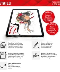Die <strong>Tablet PaperSense Schutzfolie</strong> bietet ein authentisches Schreib- und Zeichenerlebnis mit ihrer papierähnlichen, fein aufgerauten Oberfläche. Perfekt für präzises Arbeiten und kreative Projekte, schützt sie das Display vor Kratzern und Beschädigungen, ohne die Touch-Funktionalität einzuschränken. Dank der innovativen <strong>Air Adsorption Technology</strong> ist sie leicht anzubringen und abwaschbar. Inklusive Filz-Schutzhülle für sicheren Transport.