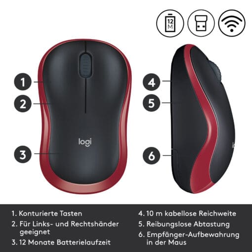 Logitech Wireless Maus M185 Red – Bild 9