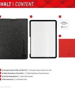 Die <strong>Tablet PaperSense Schutzfolie</strong> bietet ein authentisches Schreib- und Zeichenerlebnis mit ihrer papierähnlichen, fein aufgerauten Oberfläche. Perfekt für präzises Arbeiten und kreative Projekte, schützt sie das Display vor Kratzern und Beschädigungen, ohne die Touch-Funktionalität einzuschränken. Dank der innovativen <strong>Air Adsorption Technology</strong> ist sie leicht anzubringen und abwaschbar. Inklusive Filz-Schutzhülle für sicheren Transport.
